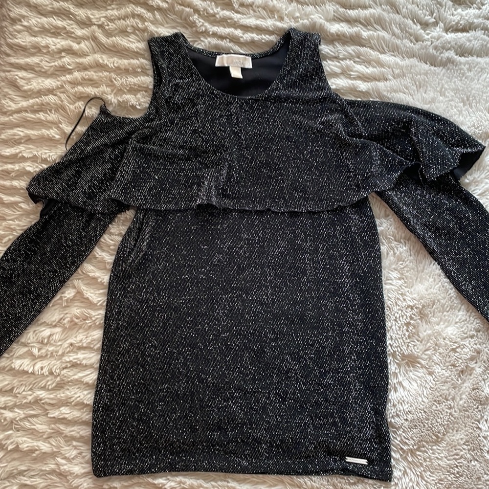 MICHAEL KORS BLACK SILVER - cut out shoulder long sleeve stretch top